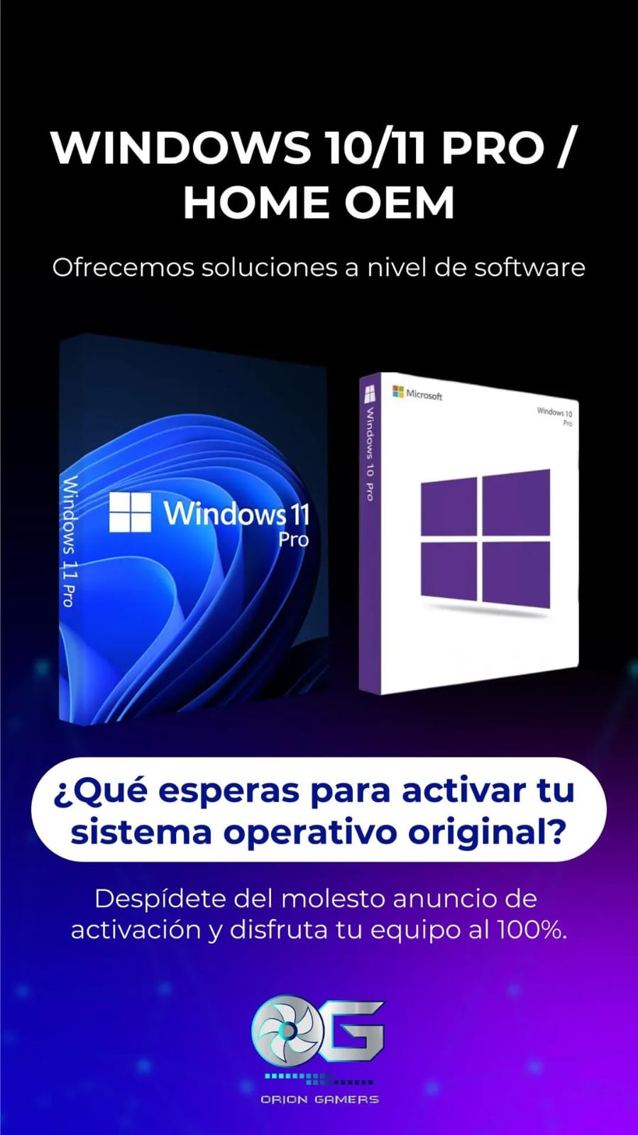 Licencia original Windows 11 Pro y Windows 10 Pro Orion Gamers